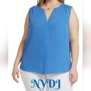 NYDJ Womens Plus Size Top Sz 3XL Blue Pin Tuck Blouse  Sleeveless Lightweight